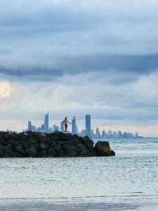 Fishing in Perth, with city skyline behind